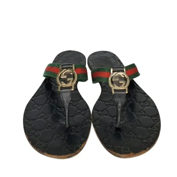Gucci GG Web Stripe Thong Flip Flop Sandals - Picture 2 of 9